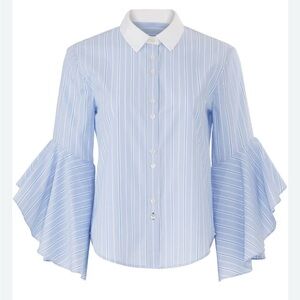 Jonathan Simkhai Striped Blue and White Blouse with Bell Sleeves-